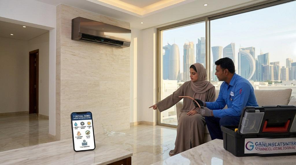 AC repair in Qatar - Gateway Qatar HVAC technician repairing air conditioning uni