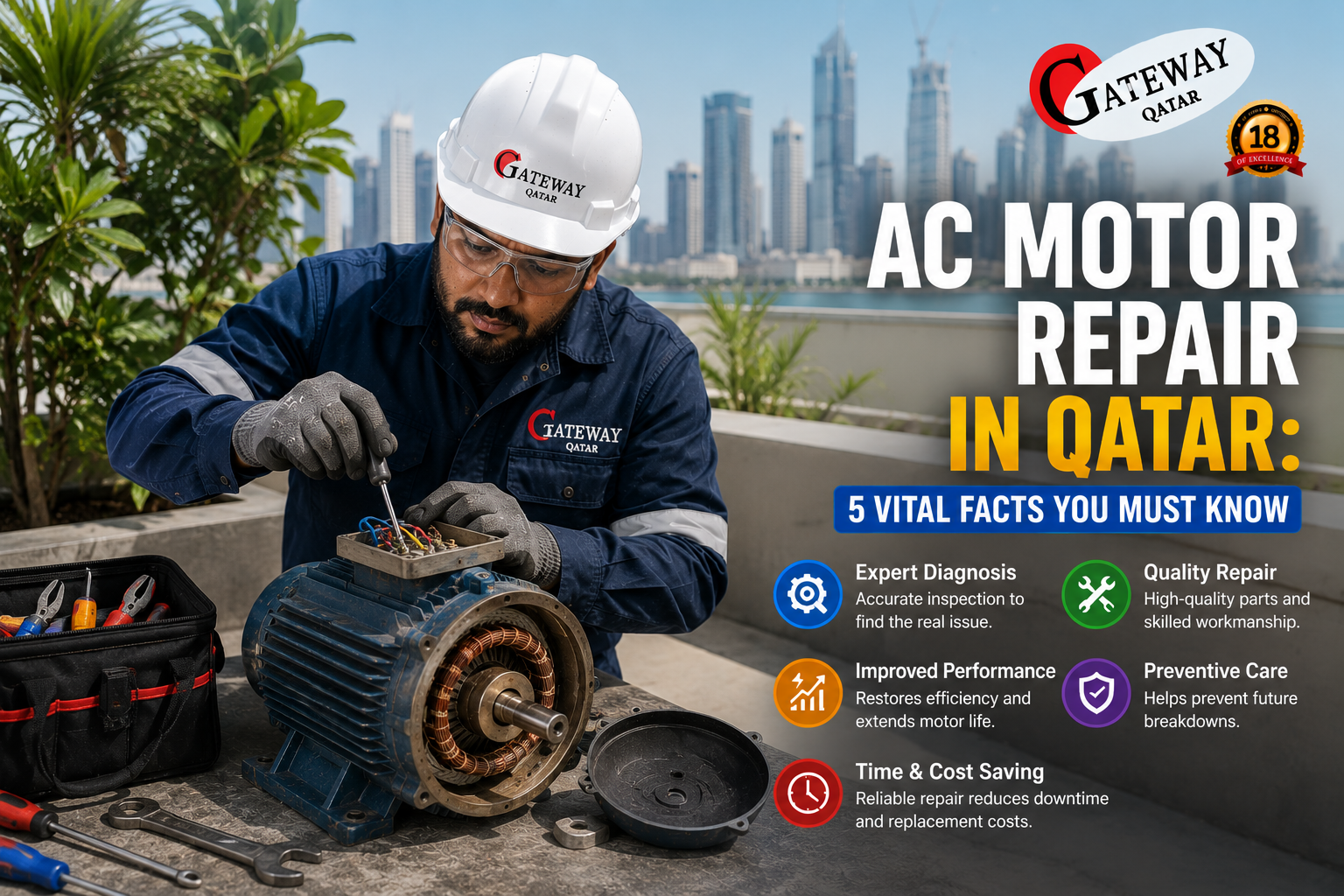 AC motor repair in Qatar - Gateway Technologies motor winding and electrical repair workshop Doha