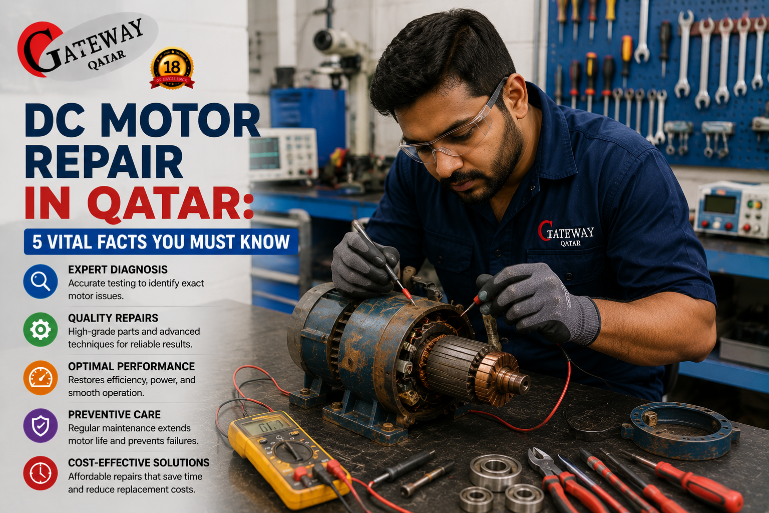 DC motor repair in Qatar - Gateway Technologies motor winding and electrical repair workshop Doha