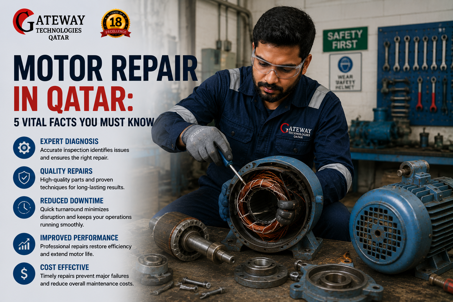 Motor repair in Qatar - Gateway Technologies dedicated motor winding and repair workshop Doha