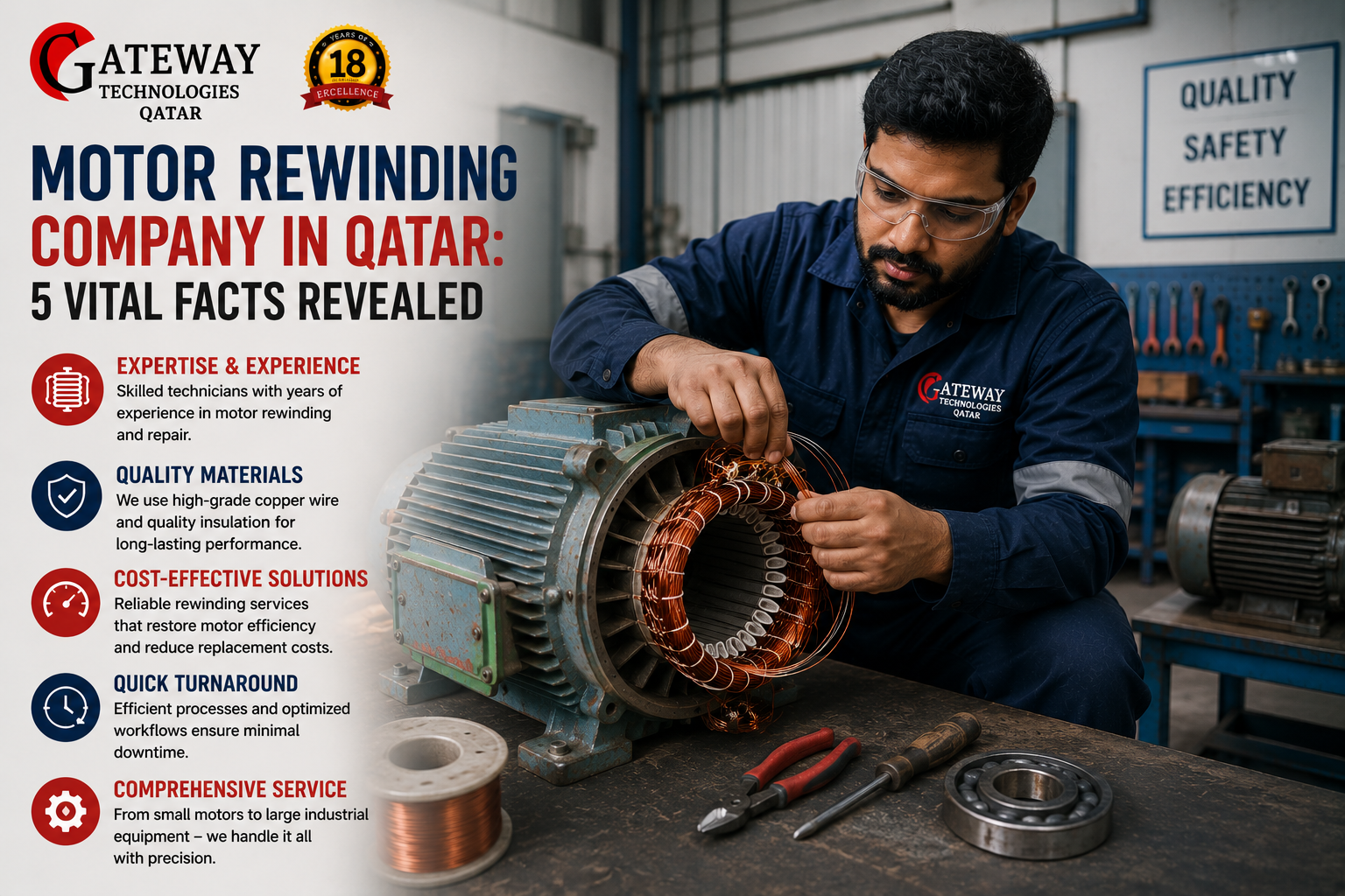Motor rewinding company in Qatar - Gateway Technologies dedicated motor winding workshop Doha