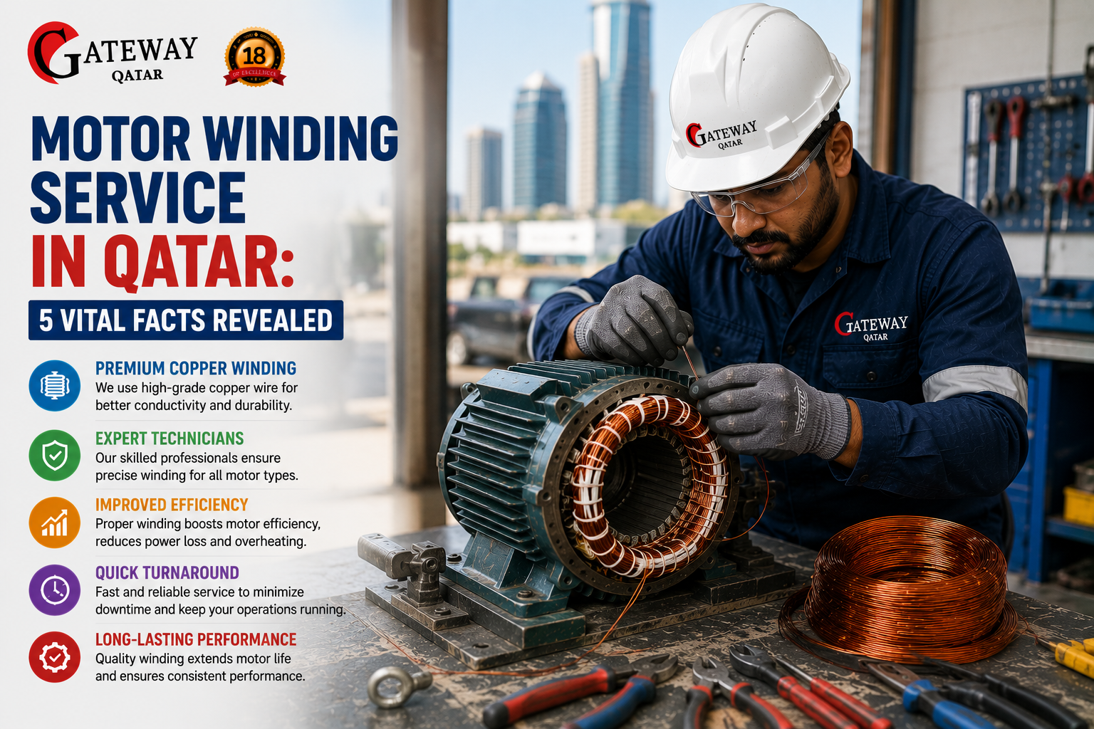 Motor winding service in Qatar - Gateway Technologies dedicated motor winding workshop Doha