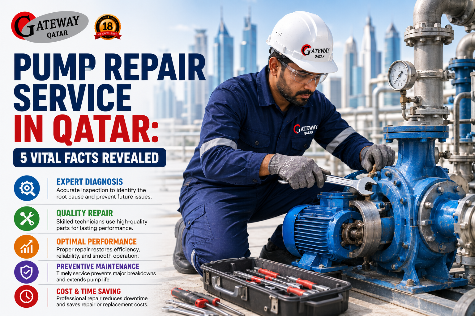 Pump repair service in Qatar - Gateway Technologies dedicated pump repair workshop Doha