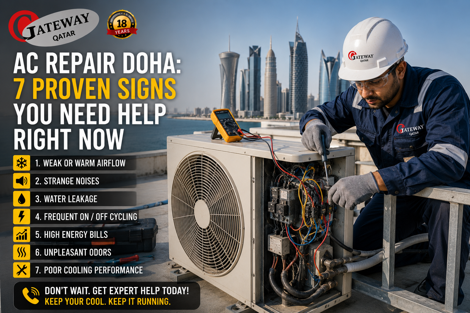 AC repair Doha - Gateway Qatar authorised HVAC technician repairing air conditioning system