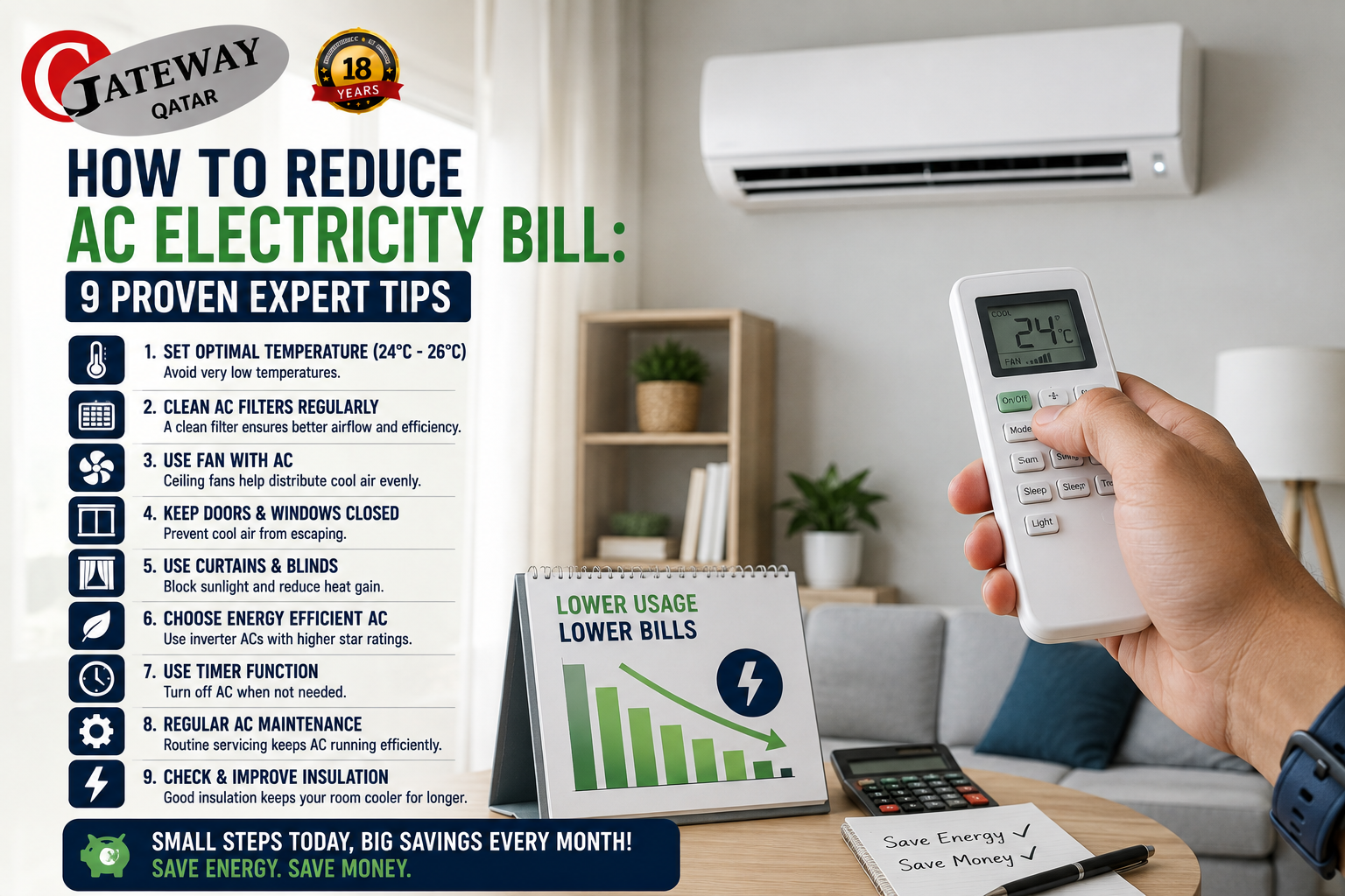 How to reduce AC electricity bill - Gateway Qatar HVAC energy efficiency expert Doha Qatar