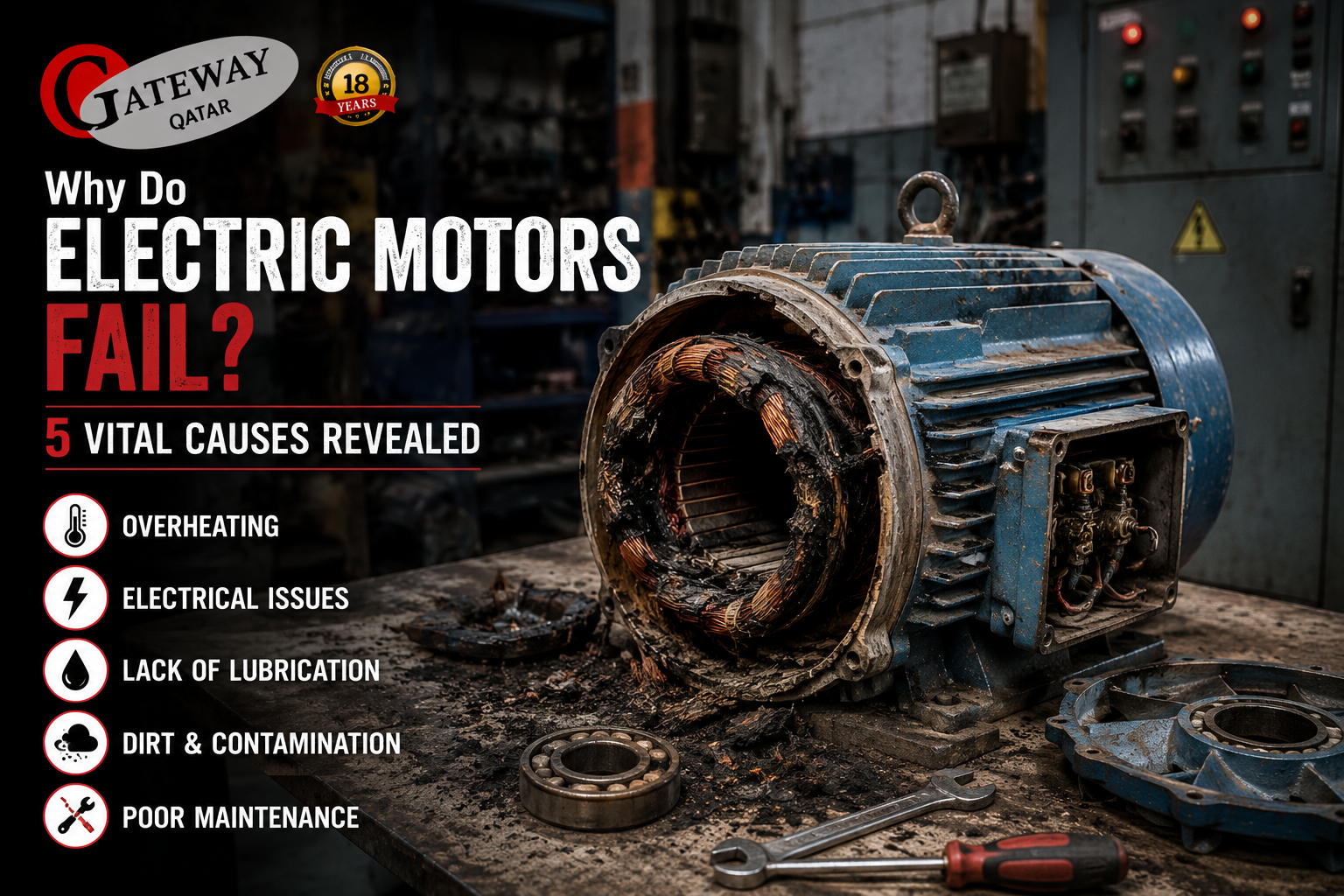 Why do electric motors fail - Gateway Technologies motor rewinding workshop Doha Qatar