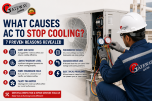 What causes AC to stop cooling - Gateway Qatar authorised HVAC technician diagnosing air conditioning system Qatar